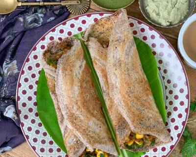 Mushroom Corn Masala Dosa Recipe Using Ragi Idli Dosa Batter