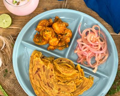 Special Sunday Lunch -Jaipuri Aloo Pyaaz Ki Sabzi, Lachha Paratha And Rose Lassi