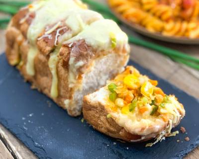 Cheesy Stuffed Schezwan Pav Recipe