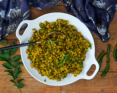 Gujarati Vaghareli Mag Recipe - Whole Green Moong Dal Sabzi Recipe