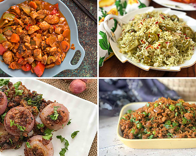 Weekly Meal Plan - Kadai Mushroom, Soya Kheema Matar, Kathiyawadi Stuffed Onions, and Jalapeno Cilantro Lime Rice