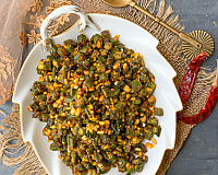 Moongphali Bhindi Sabzi Recipe - Lady's Finger Peanut Stir Fry