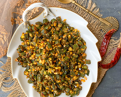 Moongphali Bhindi Sabzi Recipe - Lady's Finger Peanut Stir Fry