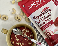3 minute Eggless Strawberry Red Velvet Mug Cake Made using Archana's Kitchen Zero Maida Strawberry Cake Mix
