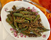 Delicious Bharva Bhindi Recipe: Pan-Fried Stuffed Okra with Crushed Roasted Peanut Sesame and Tangy Amchur Masala