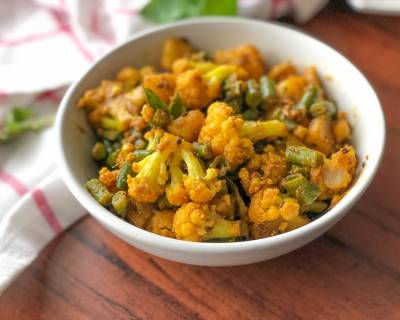 Spicy & Masaledar Aloo Gobi & Beans Tawa Sabzi Recipe