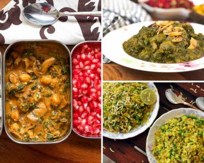 Kids School Lunch Box Menu Plan-Mushroom Chole, Matar Poha, Soya Spinach & More