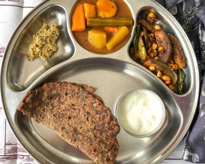 Portion Control Meal Plate - Dappalam, Vankaya Fry, Dondakaya Chutney, Ragi Masala Roti and Much More