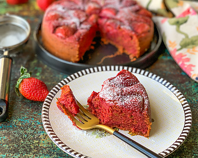 Fresh Strawberry Cake Made From Archana's Kitchen Eggless Strawberry Velvet Cake Mix