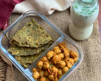 Office Lunch Box : Khatte Chole, Gehu Bajra Thepla And Masala Chaas