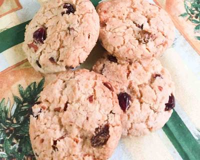 Eggless Oats Cranberry Almond Cookies Recipe