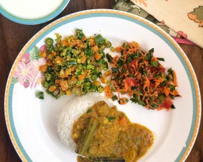 A South Indian Meal You Must Try - Arachuvitta Sambar With Carrot Beans Thoran