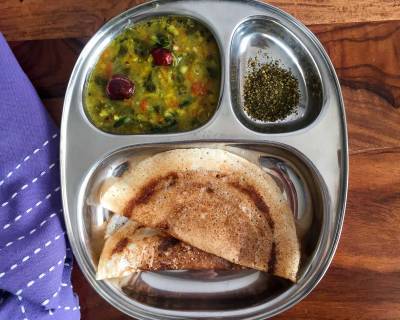 Breakfast Meal Plate: Dosa, Dal Palak Recipe & Chutney Podi