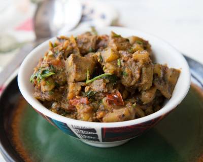 Kachcha Kela Masala Sabzi Recipe (Raw Banana with Tomatoes & Spices)