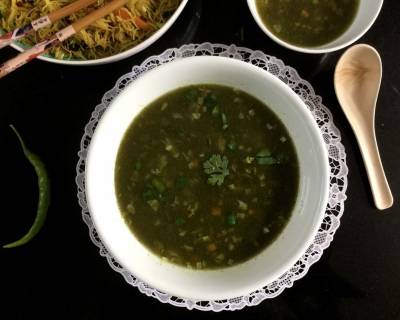 Indo Chinese Hot and Sour Spinach Soup Recipe