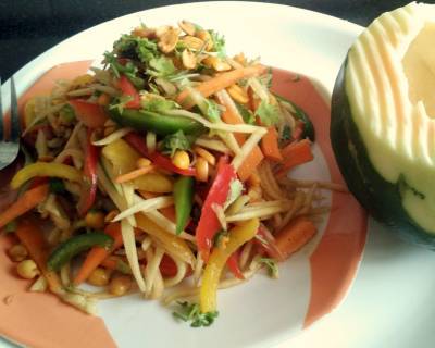 Thai Veg Papaya Salad Recipe (No Onion No Garlic)