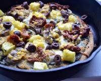 Pesto Pizza Recipe With Sun Dried Tomatoes, Mushrooms, Pineapples And Olives