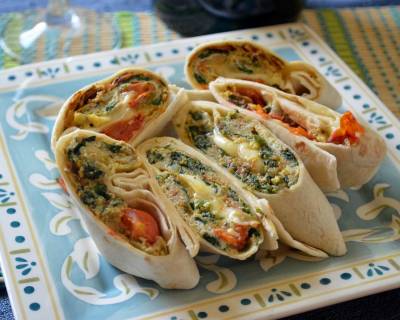 Savory Egg Wrap Recipe With Spinach, Cherry Tomato And Fresh Mozzarella 