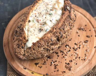 Creamy Herb Roasted Potato Soup In a Bread Bowl Recipe 