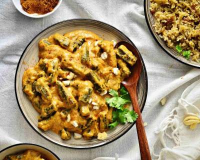 Shahi Bhindi Recipe in Cashew Nut Gravy - Okras in Cashew Nut Curry