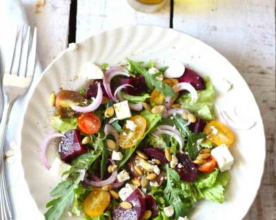 Beetroot Salad Recipe with Mixed Greens & Feta Cheese