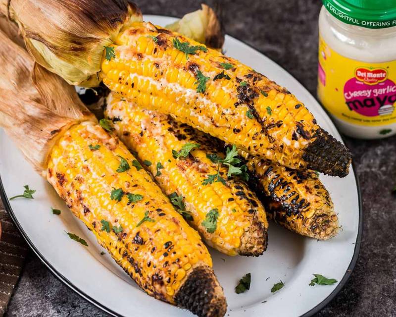 Mexican Grilled Corn Flavoured With Cheesy Garlic Mayo Recipe