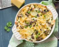 Baked Farfalle Pasta With Mushrooms Peas And Lemon White Sauce Recipe