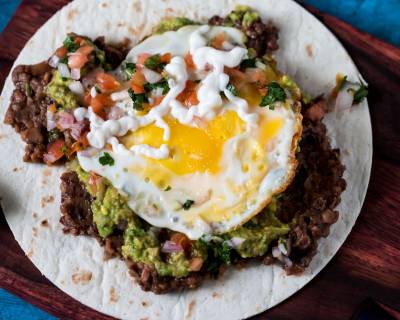 Mexican Breakfast Tortilla, Fried Eggs & Black Beans With Salsa Recipe