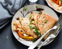 Whole Wheat Crepe With Eggs And Roasted Peppers Recipe