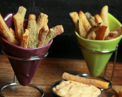 Healthy Vegetable Fries Recipe (Oven roasted Potato, Zucchini and Carrot Fries)