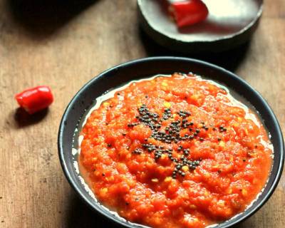 Red Chilli Thecha - Maharashtrian Style Red Chilli Chutney Recipe