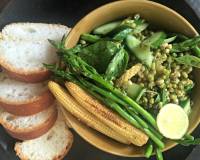 Baby Corn, Cucumber And Sprouts Salad With Lemon Basil Dressing