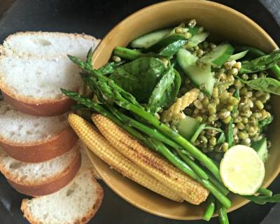 Baby Corn, Cucumber And Sprouts Salad With Lemon Basil Dressing