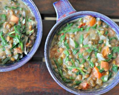 One Pot Creamy Spinach Lentils Recipe