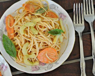 Sesame Noodle Salad with Raw Carrots, Cucumbers & Spicy Peanut Dressing