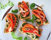 Bruschetta With Coriander Mint Pesto And Red Bell Peppers Recipe