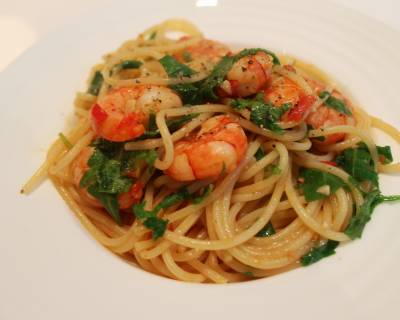 Prawns Spinach Spaghetti Recipe