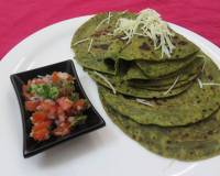 Fusion Spinach Parathas With Onion Tomato Salsa Recipe