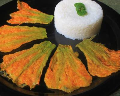 Oriya Kakharu Phula Bhaja Recipe (Pumpkin Flower Fritters)