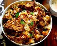 Kathal Biryani Recipe- Raw Jackfruit Biryani Topped with Caramelised Onions