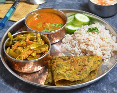 Everyday Meal Plate: Goan Vegetable Curry & Tendli Bhaji With Pudina Tawa Paratha