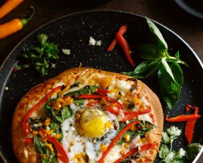 Whole Wheat Pizza With Egg, Bell Peppers And Fresh Basil Recipe