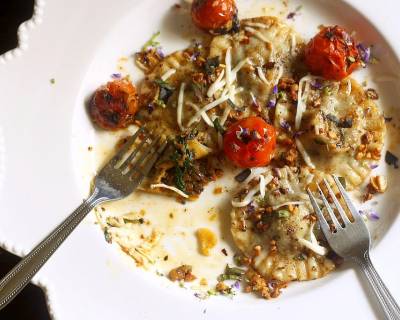 Mushroom Stuffed Ravioli With Burnt Butter Sauce Recipe