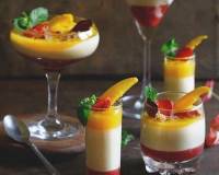 Thandai Panna Cotta With Strawberry And Mango Coulis Recipe