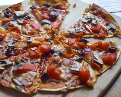 Roasted Peppers And Mushroom Tortilla Pizza Recipe