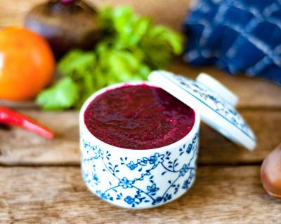 Tangy Raw Beetroot & Tomato Chutney Recipe