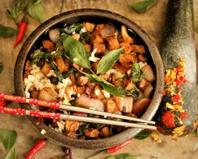 Layered Thai Basil & Tofu Rice Recipe