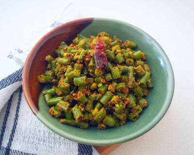 Beans Vepudu Recipe (Andhra Style Beans Cooked With Spicy Sesame Spicy Mix)