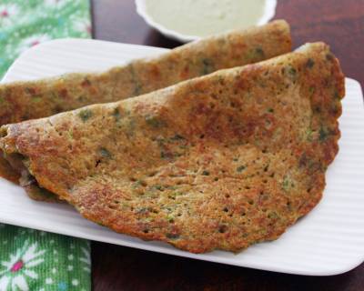 Foxtail Millet Paruppu Adai With Keerai Recipe - Foxtail Millet and Lentil Crepes with Spinach