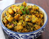 Methi Aur Kache Kele Ki Sabzi Recipe-Fenugreek Greens & Raw Banana Stir Fry